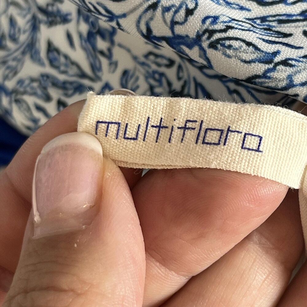 Multiflora Dress Womens XL Blue White Floral Boho Tie Waist Bell Sleeve Ruffle - Picture 6 of 11